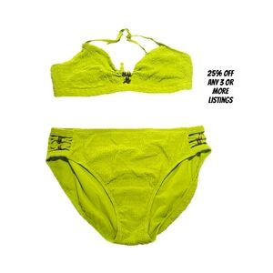 Lime Bikini Set Plus Size 1X 2X Wood Bead Cutout Swimwear Swimsuit Beach Cruise